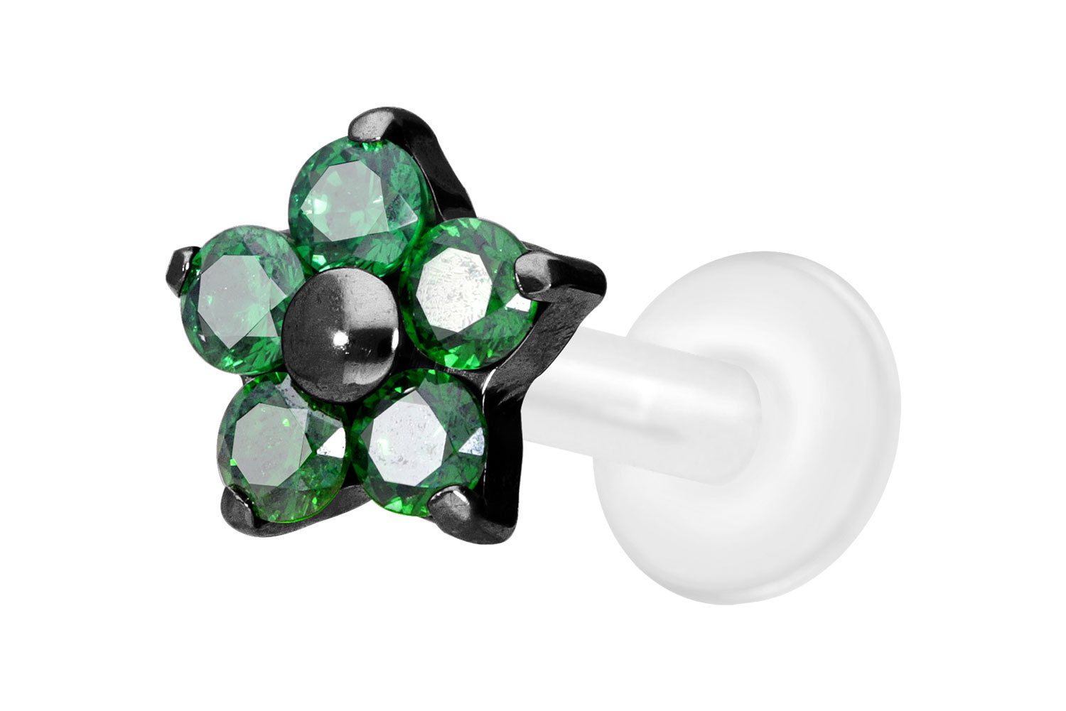 PTFE Labret Piercing mit Innengewinde + Titan-Aufsatz KRISTALLBLUME